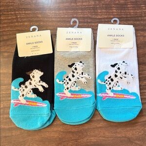Zenana Outfitters Ankle Socks - Black, Gray, White with Teal Accents - 3 pairs